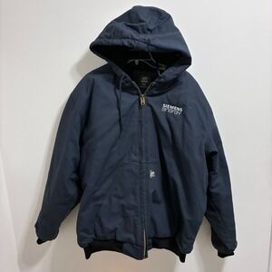 Berne Mens 2XL Navy Blue Hooded Work Jacket Siemens Energy Canvas Quilted Lining